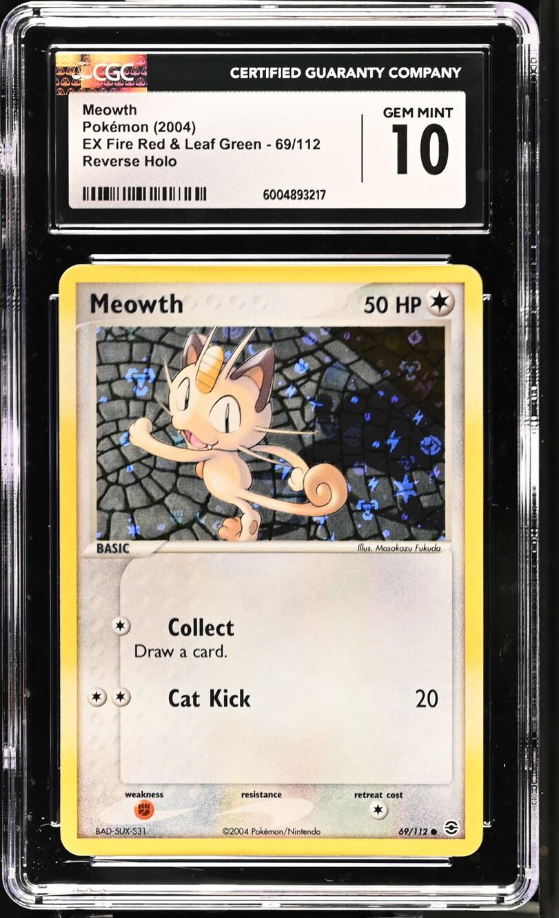 CGC 10 GEM MINT Meowth 69/112 Pokémon 2004 EX Fire Red & Leaf Green Reverse Holo